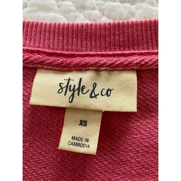 Style & Co. Sweatshirt Pink Heart Embroidered  Long Sleeve Fall Size XS - Picture 3 of 10